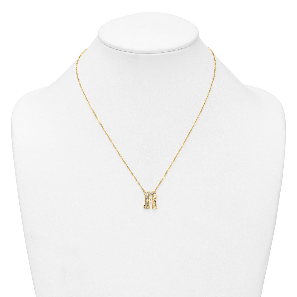 14k 1/2ct Lab Grown Diamond VS+ F+ Comp Letter R 18in Initial Necklace