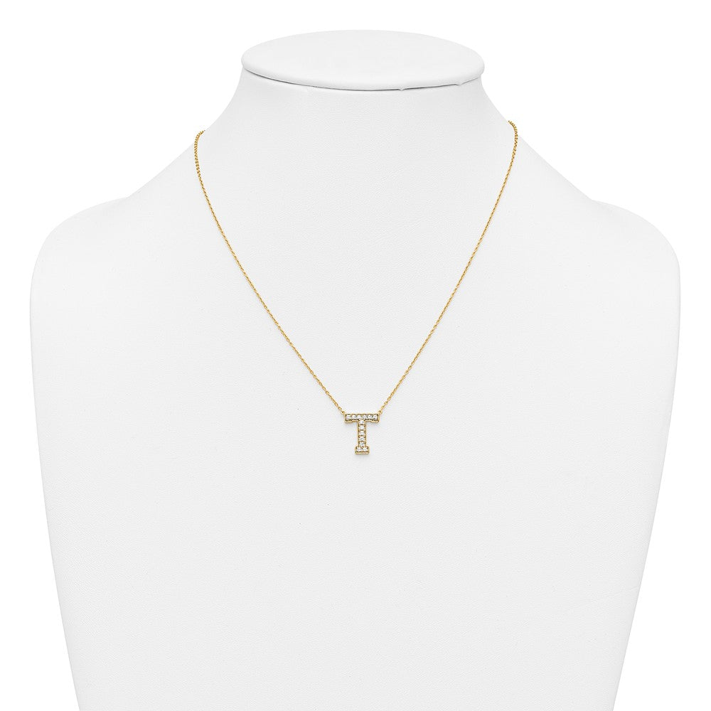 14k 1/3ct Lab Grown Diamond VS+ F+ Comp Letter T 18in Initial Necklace