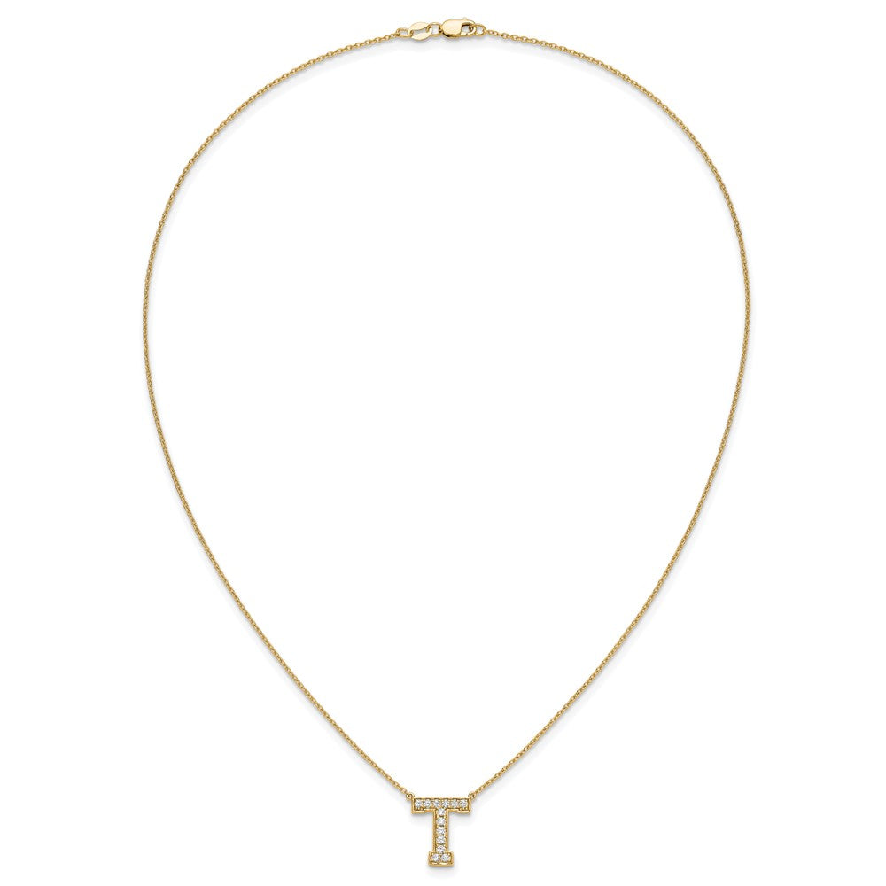 14k 1/3ct Lab Grown Diamond VS+ F+ Comp Letter T 18in Initial Necklace