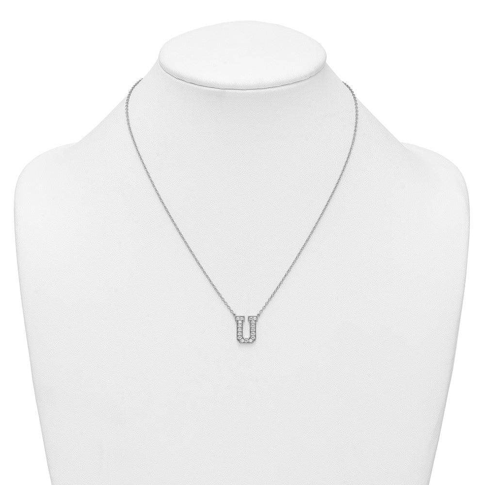14kw 3/8ct Lab Grown Diamond VS+ F+ Comp Letter U 18in Initial Necklace