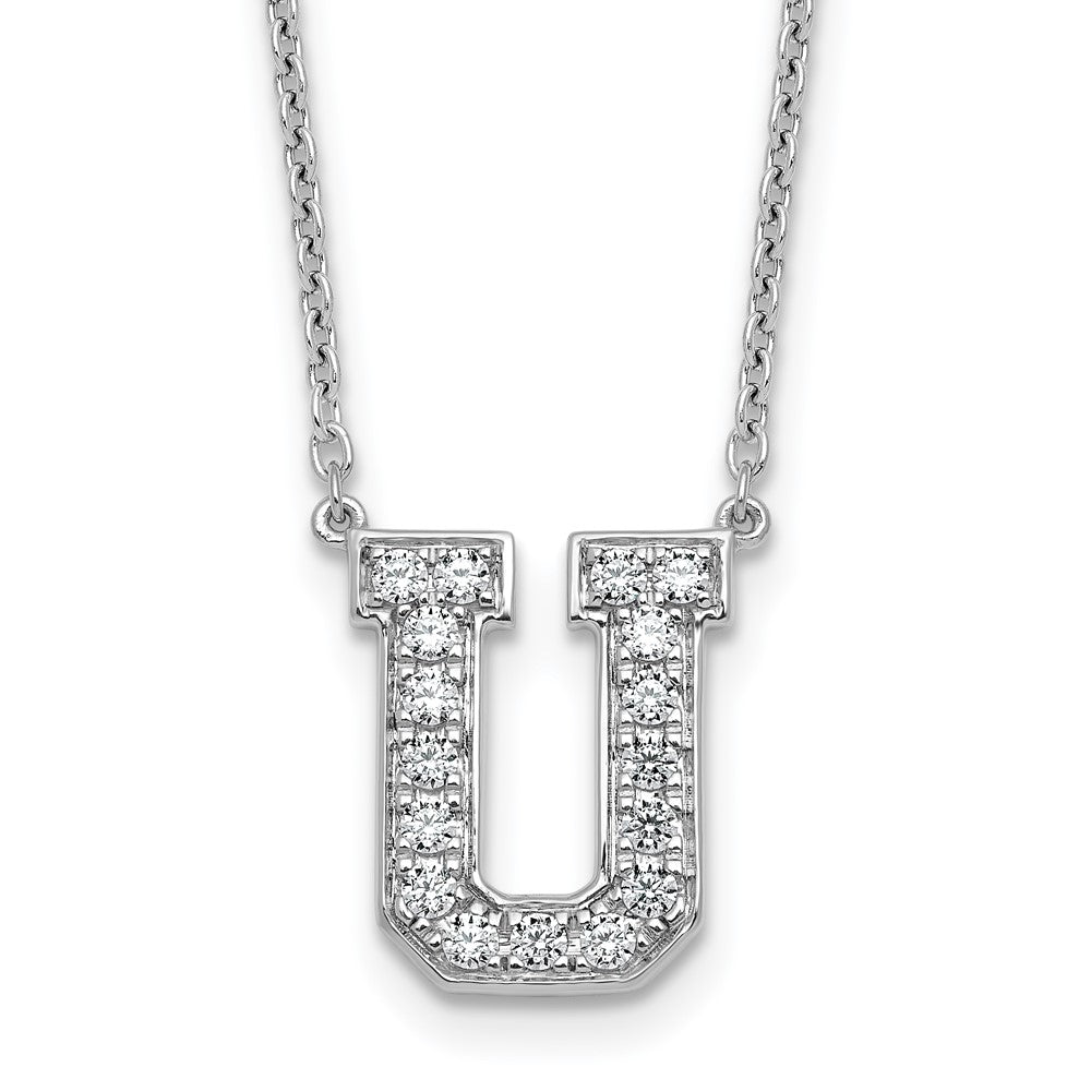 14kw 3/8ct Lab Grown Diamond VS+ F+ Comp Letter U 18in Initial Necklace