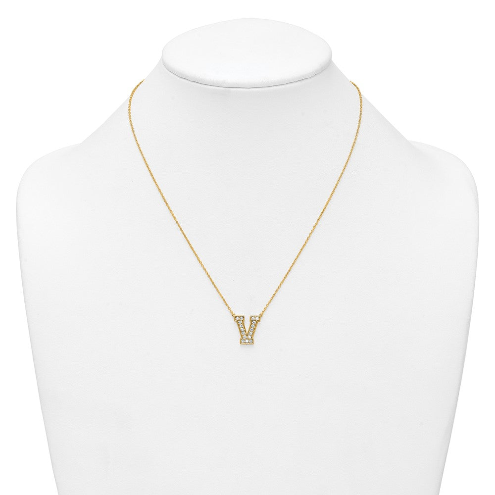 14k 3/8ct Lab Grown Diamond VS+ F+ Comp Letter V 18in Initial Necklace