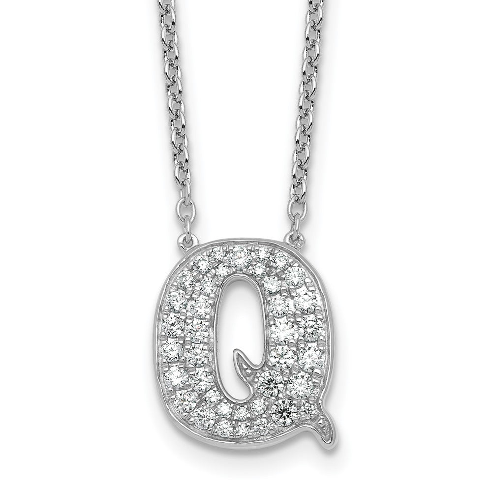 14kw 1/2ct Lab Grown Diamond VS+ F+ Comp Letter Q 18in Initial Necklace