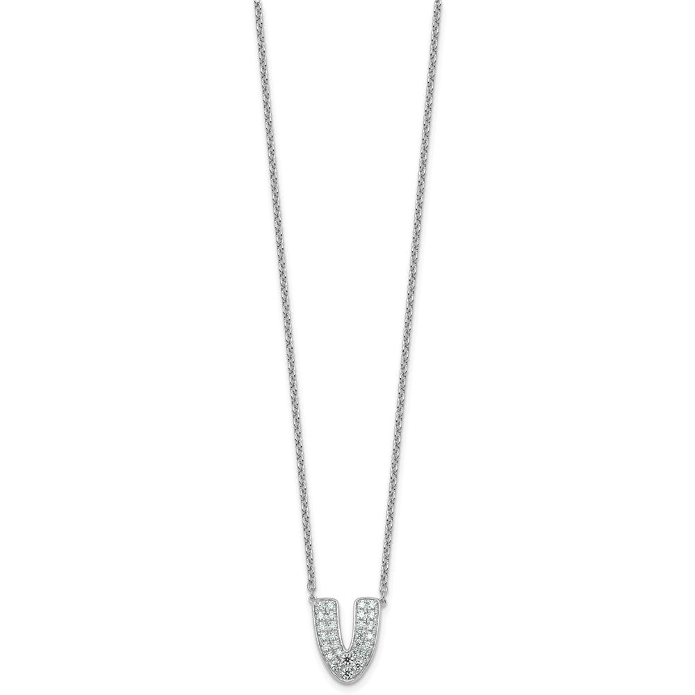 14kw 1/2ct Lab Grown Diamond VS+ F+ Comp Letter V 18in Initial Necklace