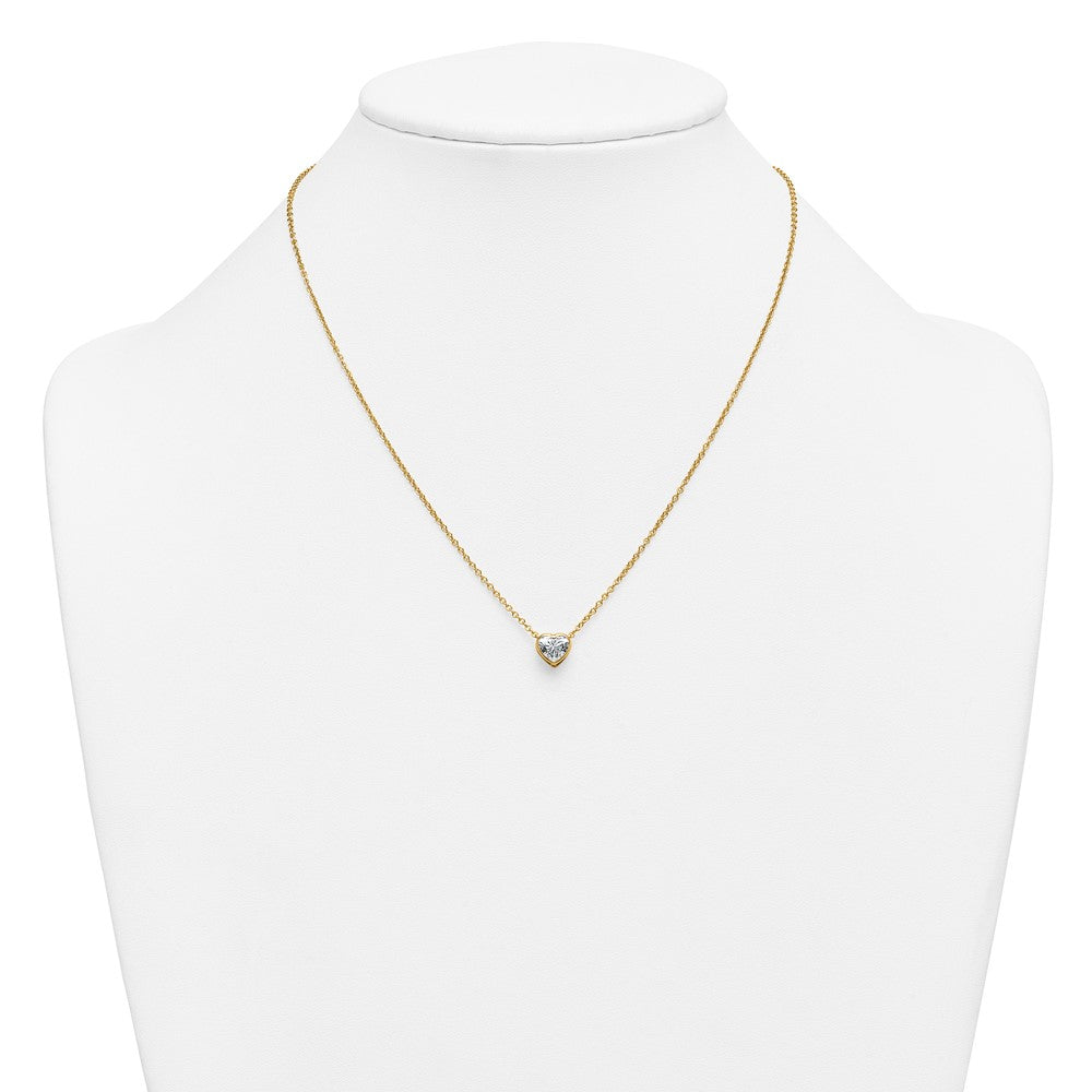 14k 1ct Cert Lab Grown Diamond VS+ F+ Heart Comp 18in Bezel Necklace