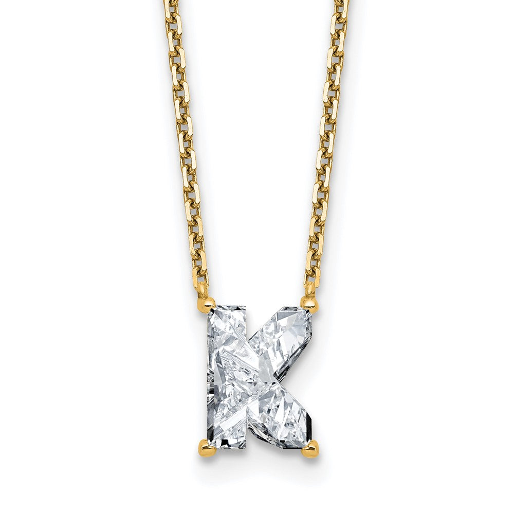 14k 2ct Lab Grown Dia VS+ F+ Comp Letter K 18in Initial Necklace