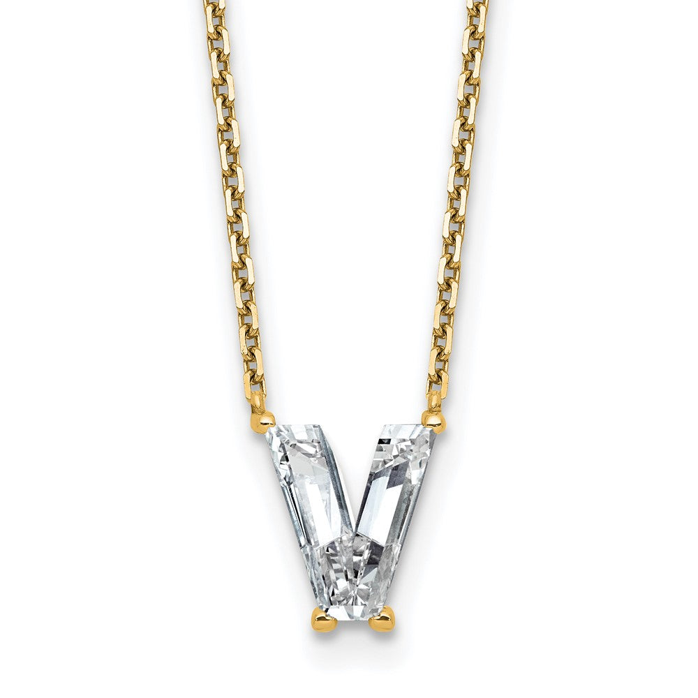 14k 1 3/4ct Lab Grown Diamond VS+ F+ Comp Letter V 18in Initial Necklace