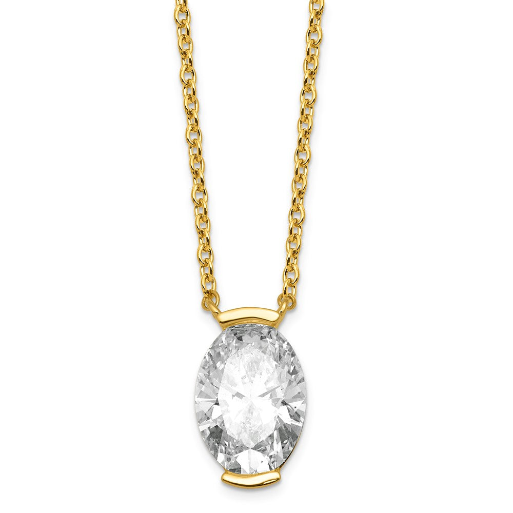 14ky 3ct Cert Oval Lab Grown Dia VS+ F+ Half Bezel Comp Pendant Necklace
