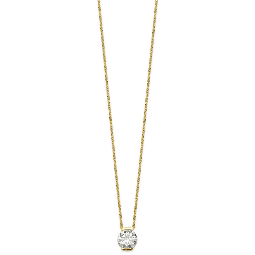 14ky 1ct Cert Round LabGrown Dia VS+ F+ Half Bezel Comp Pendant Necklace