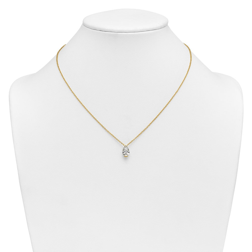 14ky 2ct Cert Pear Lab Grown Dia VS+ F+ Half Bezel Comp Pendant Necklace