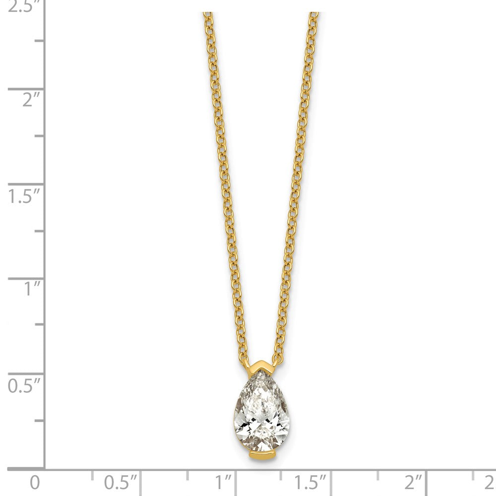 14ky 2ct Cert Pear Lab Grown Dia VS+ F+ Half Bezel Comp Pendant Necklace