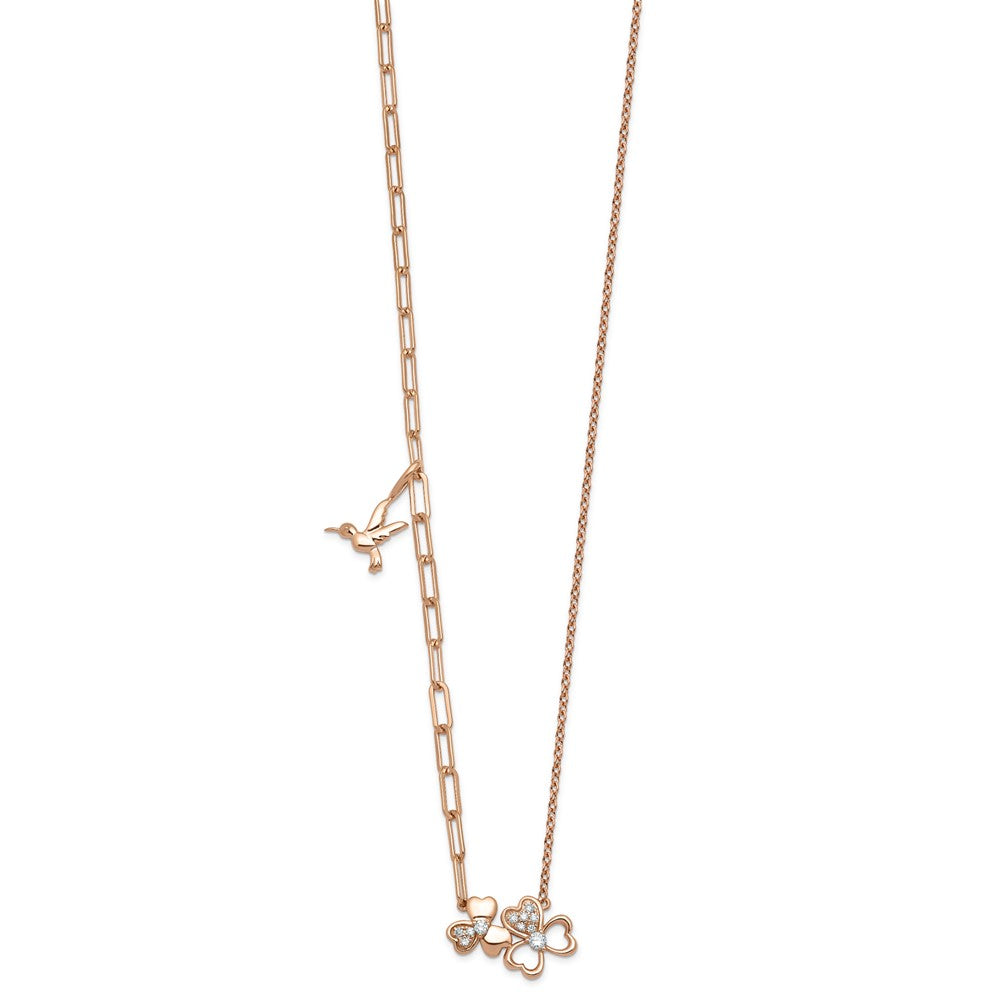 14kr Lab Grown Dia VS+ F+ Clover & Hummingbird Complete Necklace