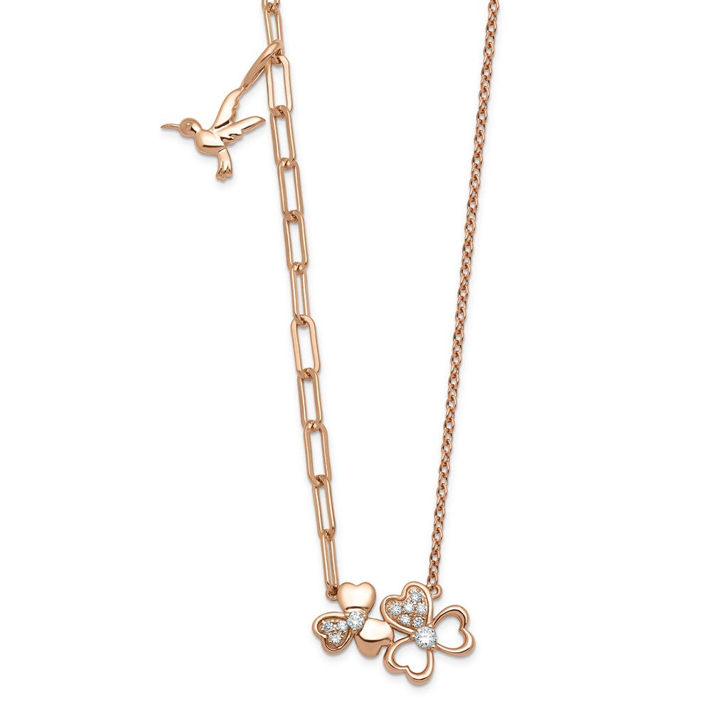14kr Lab Grown Dia VS+ F+ Clover & Hummingbird Complete Necklace