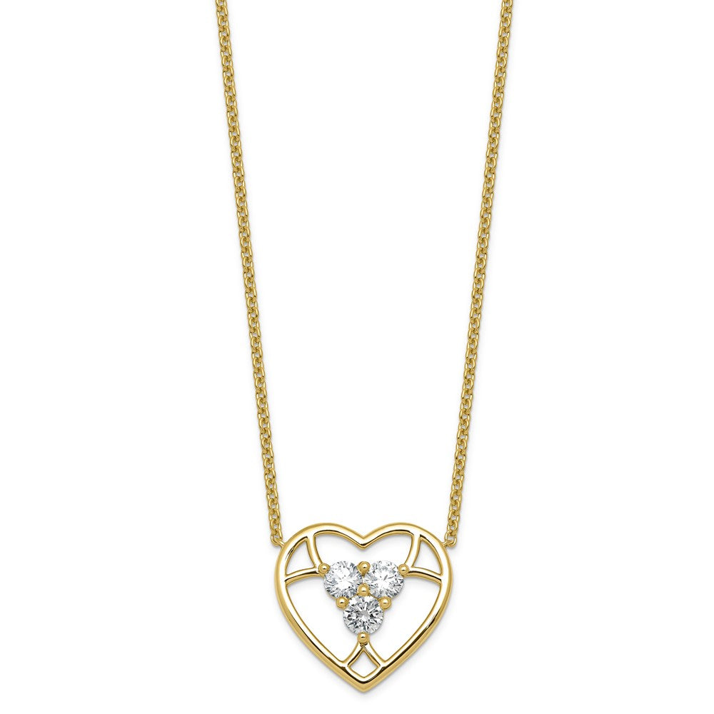 14k Lab Grown Diamond VS+ F+ 3-stone Heart Necklace