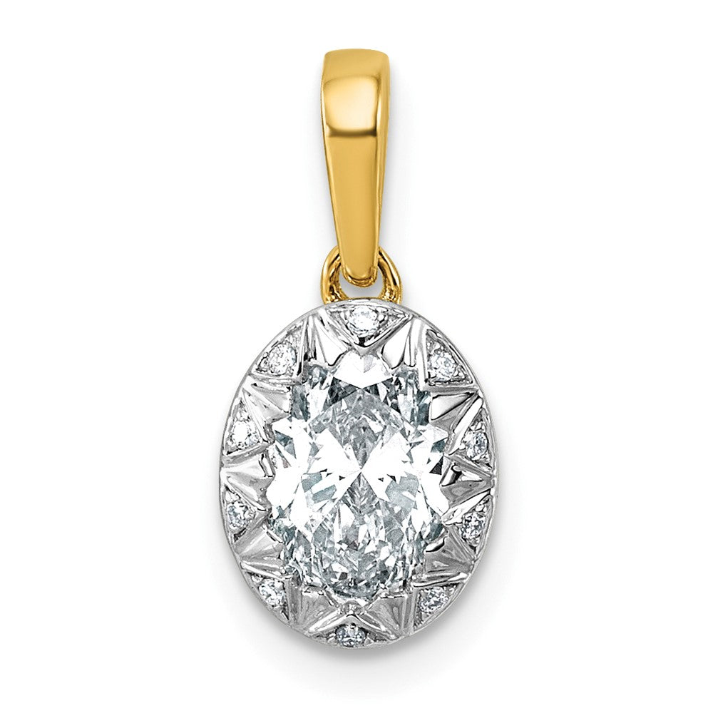 10ky w/Rhodium Cert Lab Grown VS+ F+ Oval Center Diamond Pendant