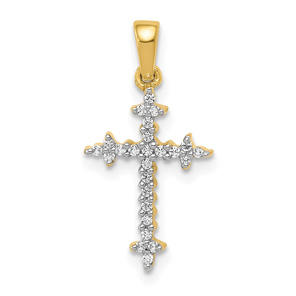 14k 1/10ct Lab Grown Diamond VS/SI+ G+ Fleur de Lis Comp Cross Pendant