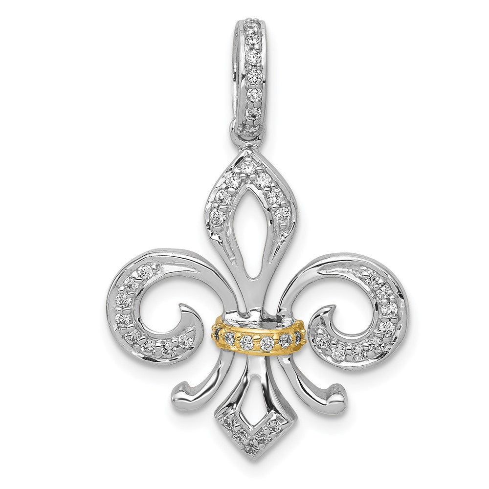14k Two Tone 1/5ct Lab Grown Diamond VS/SI+ G+ Comp Fleur De Lis Pendant