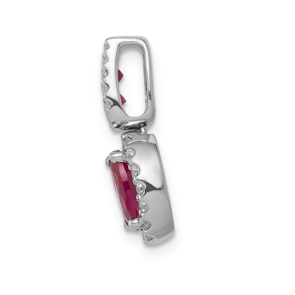 14k White Gold 1/5 ct Lab Grown Dia VS/SI+ G+ & Cr Ruby Oval Halo Pendant