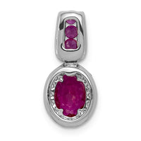 14k White Gold 1/5 ct Lab Grown Dia VS/SI+ G+ & Cr Ruby Oval Halo Pendant
