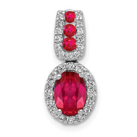 14k White Gold 1/5 ct Lab Grown Dia VS/SI+ G+ & Cr Ruby Oval Halo Pendant