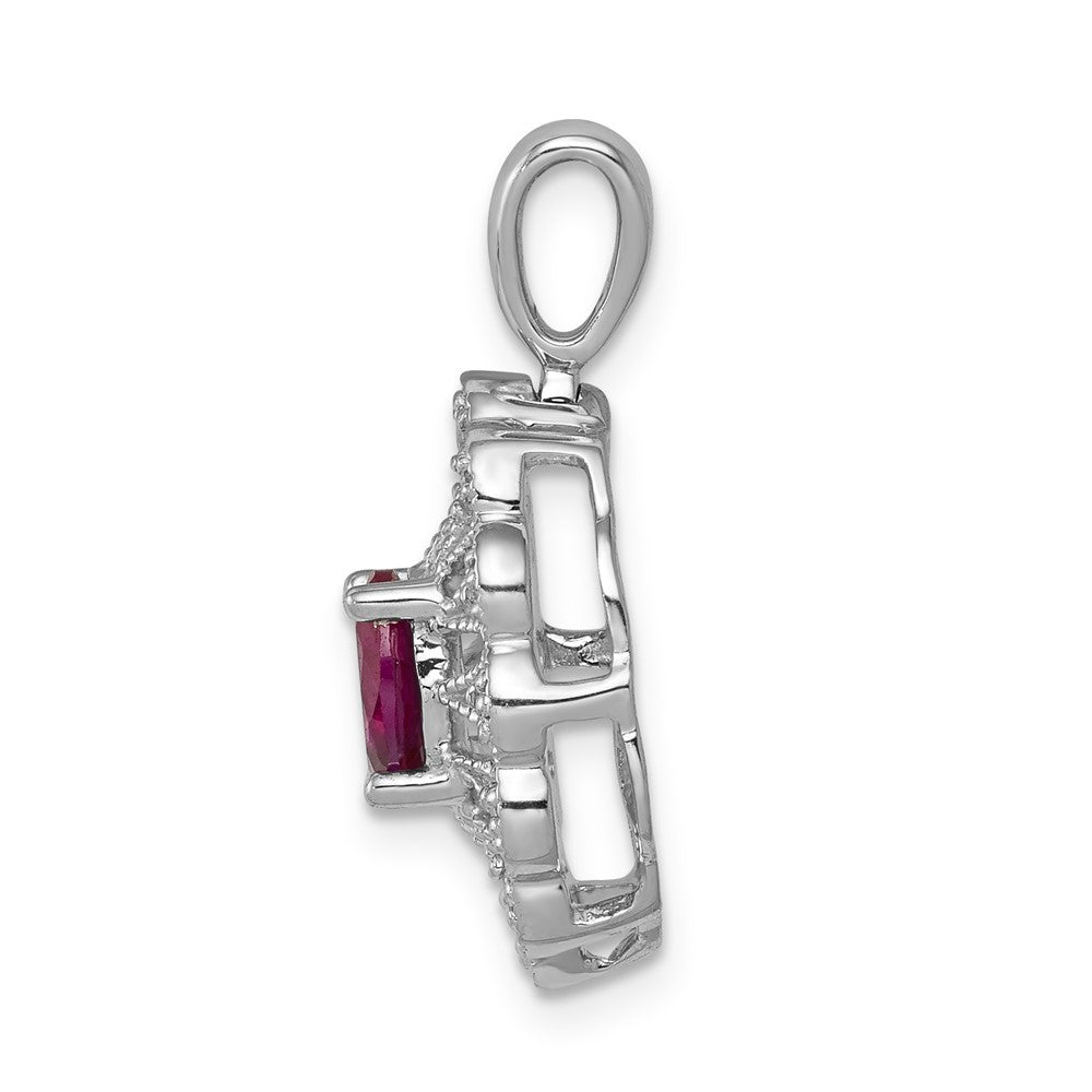 14k White Gold 1/6 ct Lab Grown Diamond VS/SI+ G+ & Created Ruby Pendant
