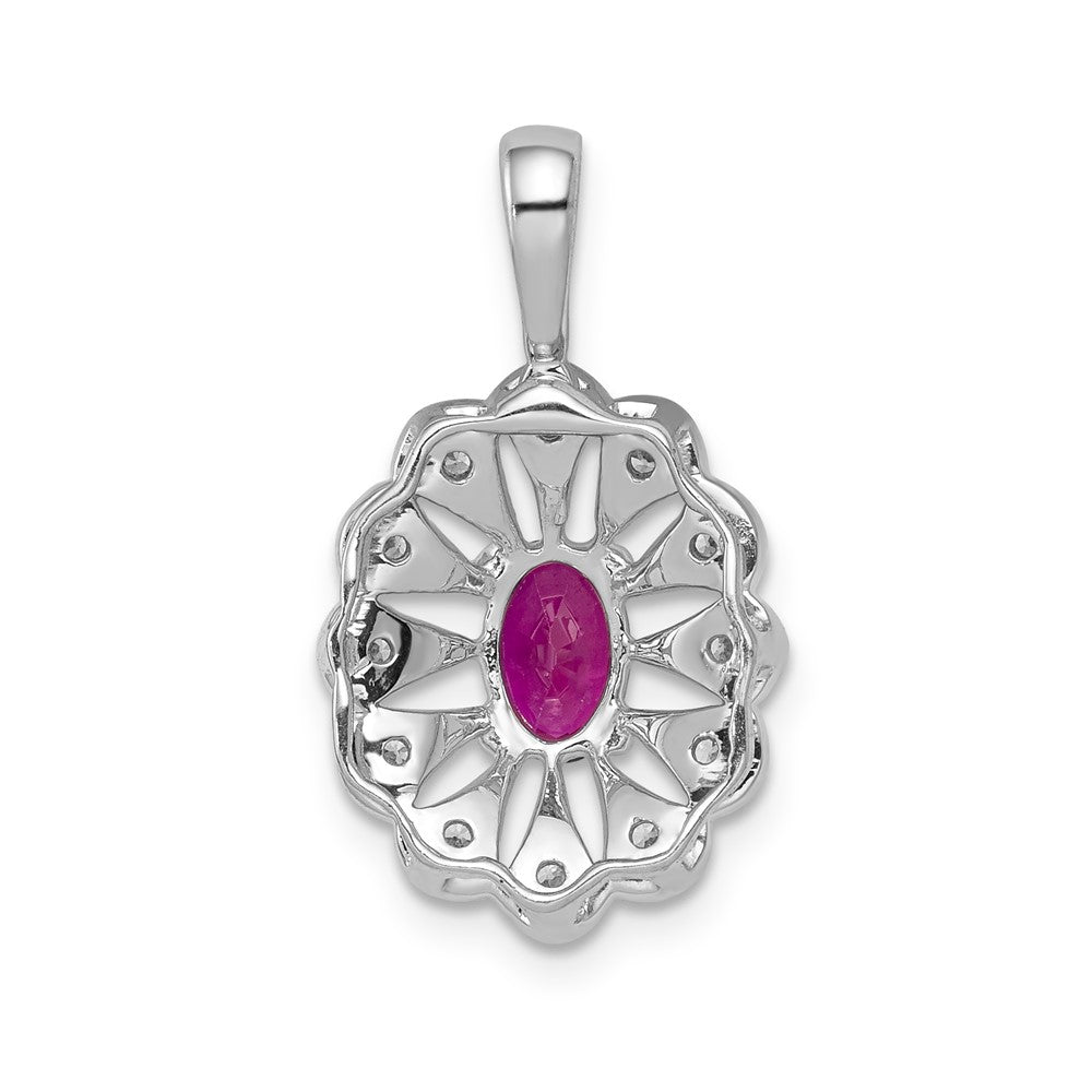 14k White Gold 1/6 ct Lab Grown Diamond VS/SI+ G+ & Created Ruby Pendant