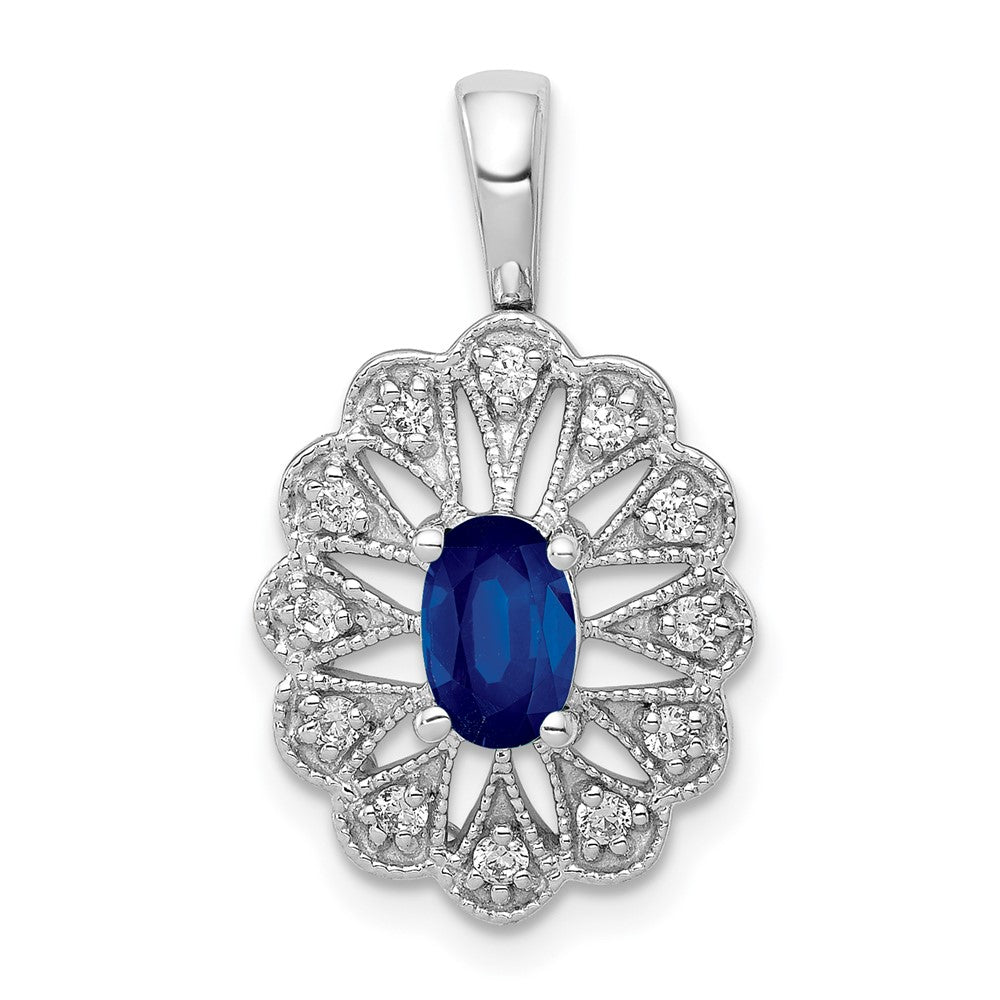 14k White Gold 1/6 ct Lab Grown Diamond VS/SI+ G+ & Cr Sapphire Pendant