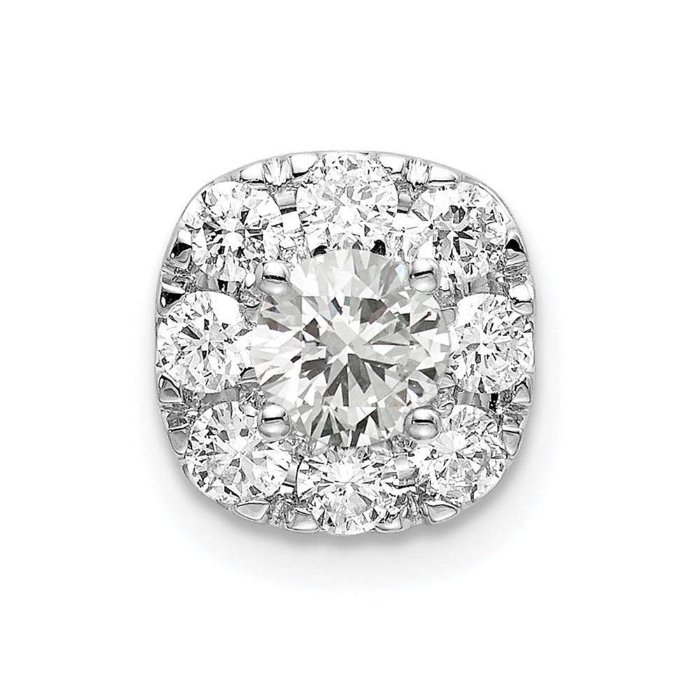 14k White Gold 3/4 ct Lab Grown Dia VS/SI+ G+ Cushion Halo Slide Pendant