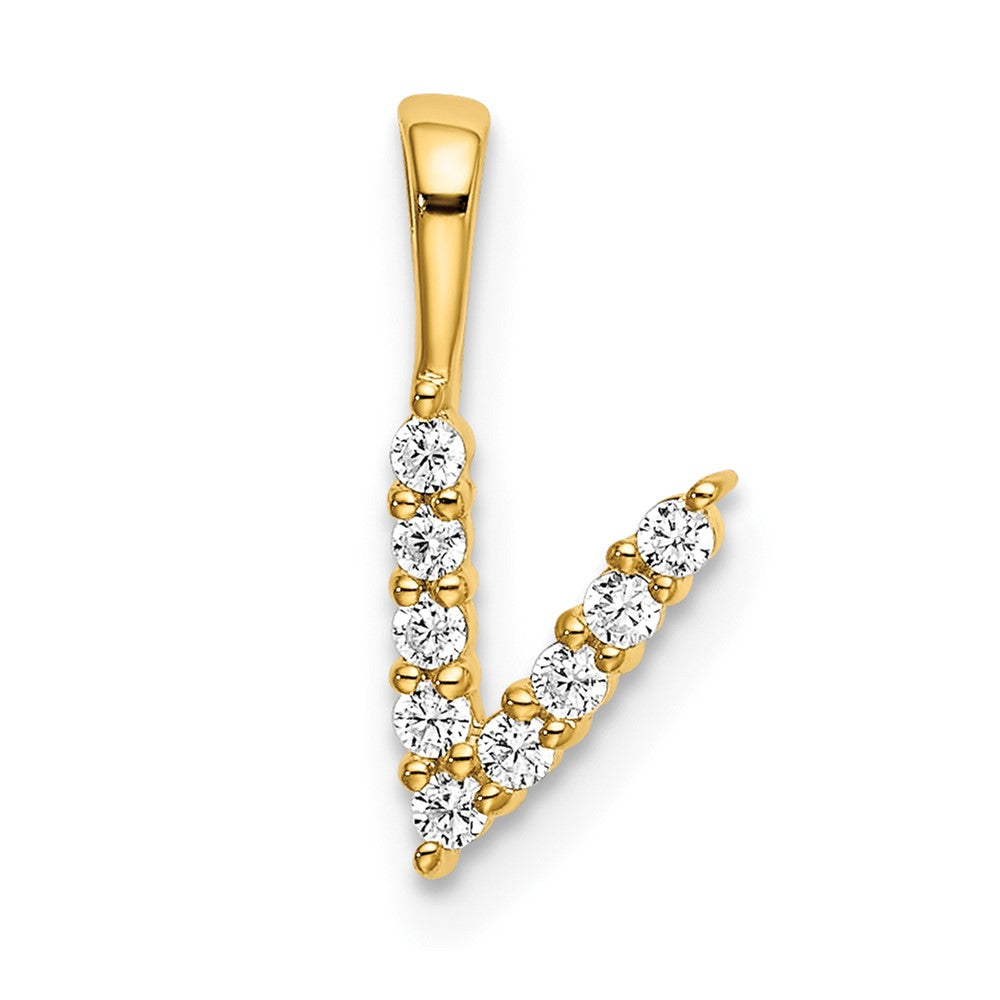 14k 1/10ct Lab Grown Diamond VS/SI+ G+ Complete Letter V Initial Pendant