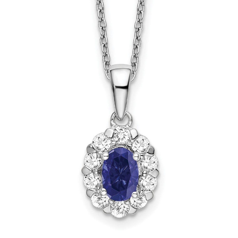 14kw 1/2ct Lab Grown Dia VS/SI+ G+ & Cr Sapphire Comp 18in Halo Necklace