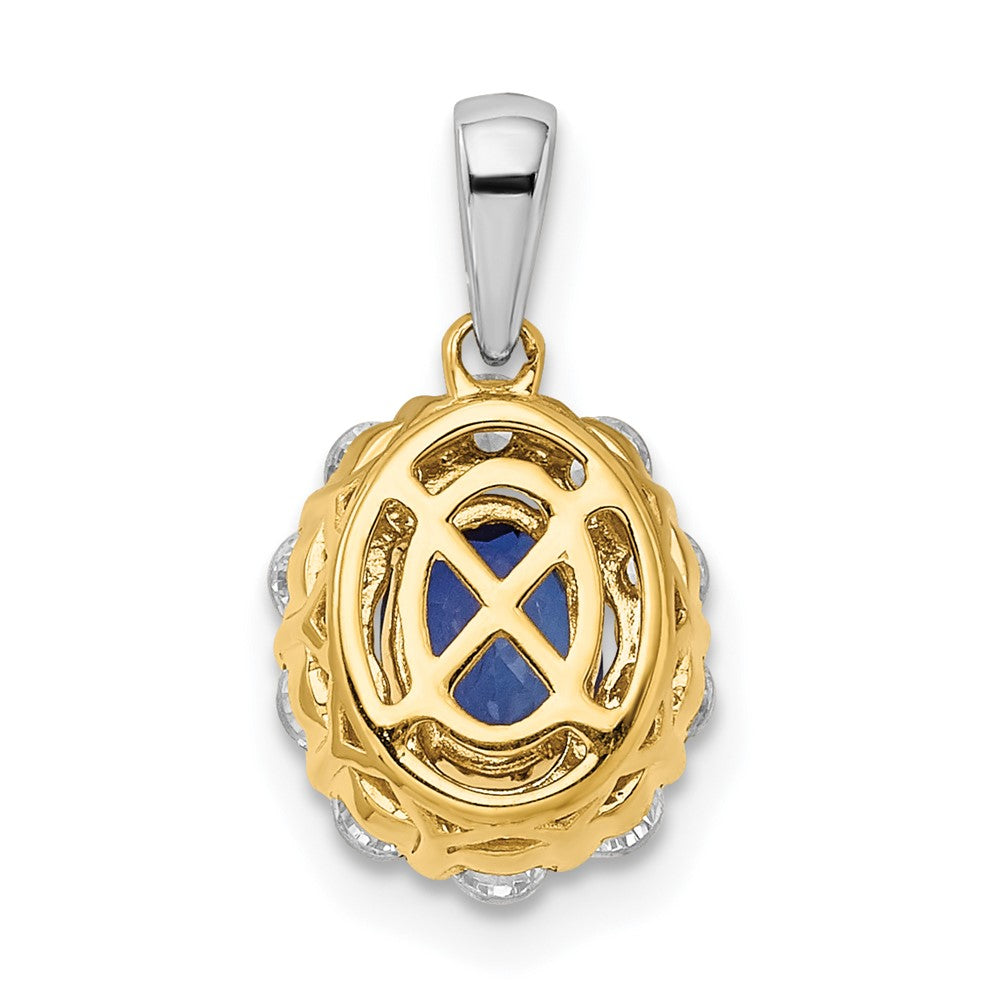 14k Two-Tone 1/2ct Lab Grown Dia VS/SI+ G+ & Cr Sapphire Halo Pendant