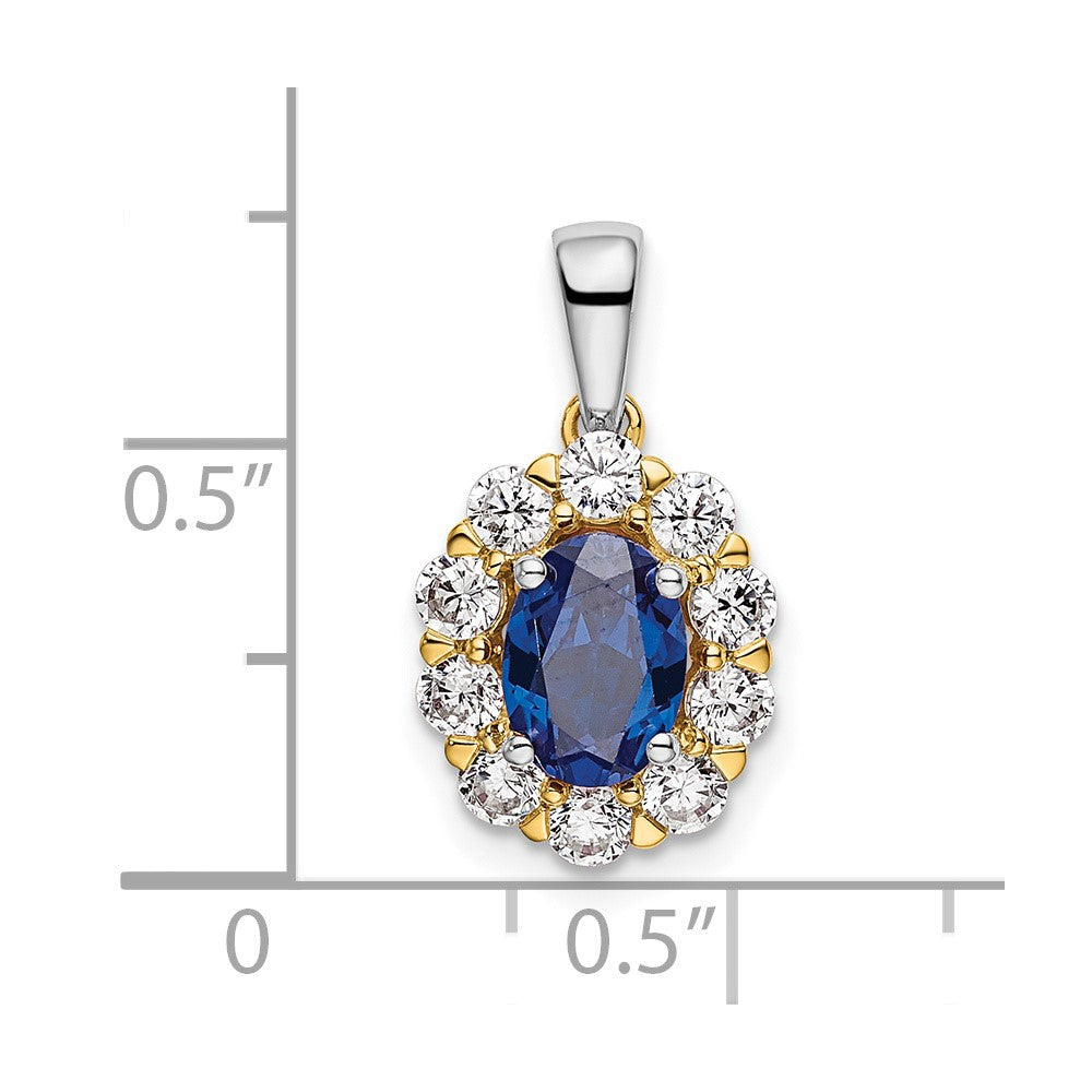 14k Two-Tone 1/2ct Lab Grown Dia VS/SI+ G+ & Cr Sapphire Halo Pendant