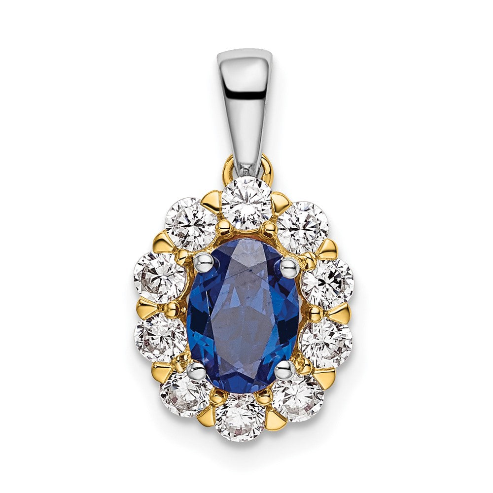 14k Two-Tone 1/2ct Lab Grown Dia VS/SI+ G+ & Cr Sapphire Halo Pendant