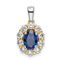 14k Two-Tone 1/2ct Lab Grown Dia VS/SI+ G+ & Cr Sapphire Halo Pendant