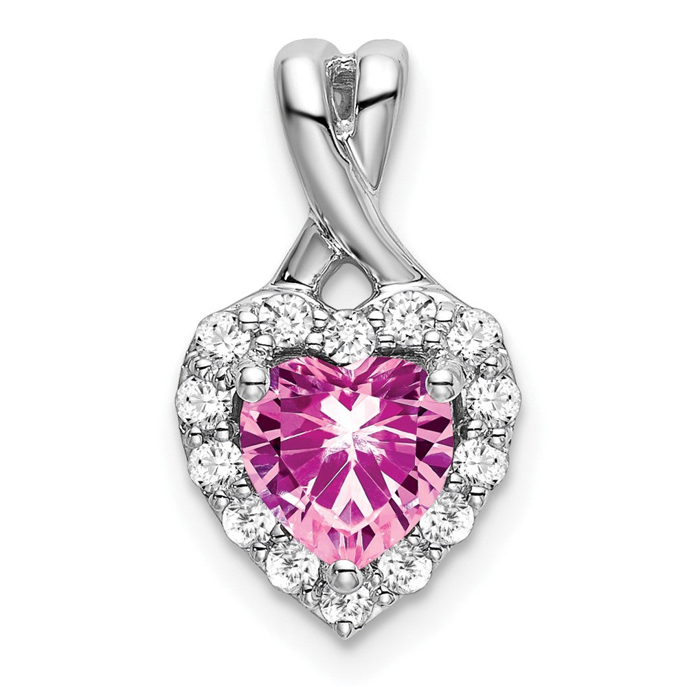 14kw 1/5ct Lab Grown Diamond VS/SI+ G+&Cr Pink Sapp Comp Heart Pendant