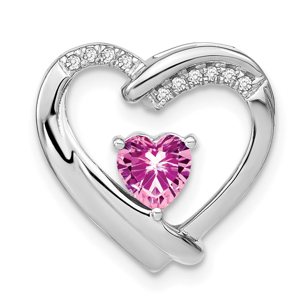 Sterling Silver Rhod-plated Created Pink Sapphire/Diamond Pendant
