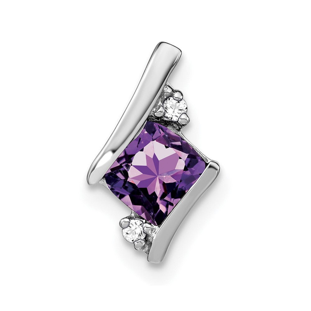 Sterling Silver Antique Cushion Amethyst and Diamond Pendant