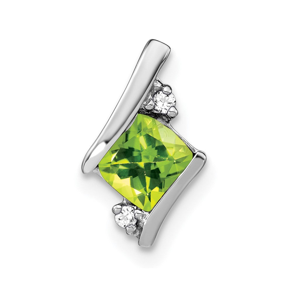 Sterling Silver Antique Cushion Peridot and Diamond Pendant