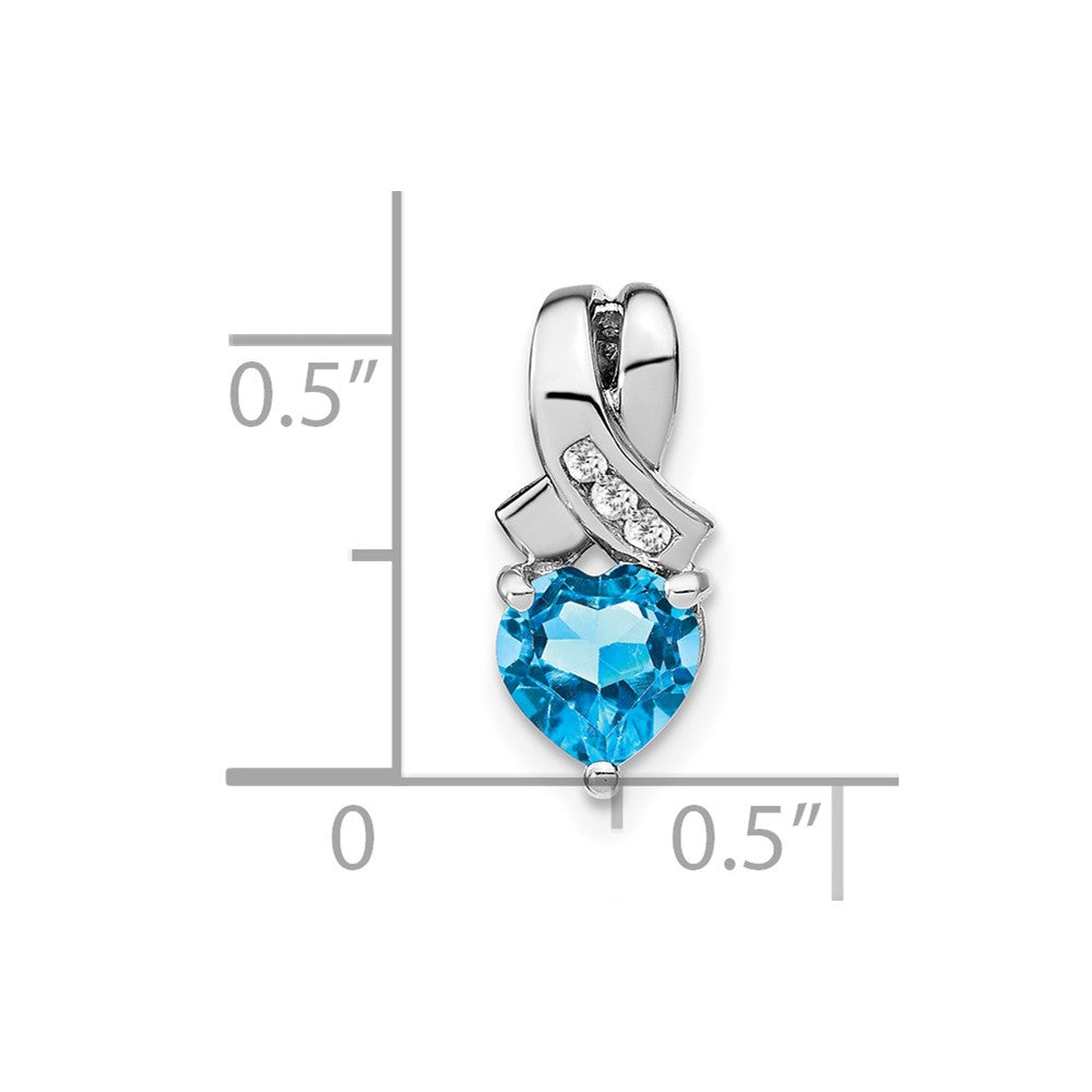 Sterling Silver Rhodium-plated Blue Topaz and Diamond Pendant
