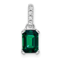 14k White Gold 1/20 ct Lab Grown Diamond VS/SI+ G+ & Cr Emerald Pendant