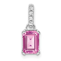 14k White Gold 1/20 ct Lab Grown Dia VS/SI+ G+ & Cr Pink Sapphire Pendant