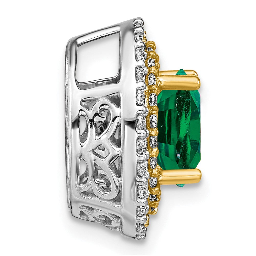 14k Two-tone 1/5 ct Lab Grown Diamond VS/SI+ G+ & Cr Emerald Chain Slide