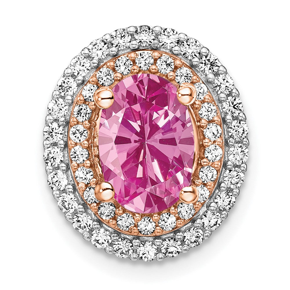 14k Two-tone 1/5 ct Lab Grown Dia VS/SI+ G+ & Cr Pink Sapphire Chain Slide