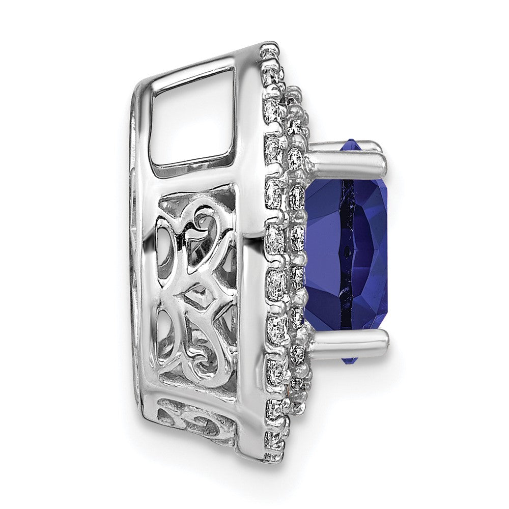 14kw 1/5ct Lab Grown Diamond VS/SI+ G+ & Cr Blue Sapphire Chain Slide