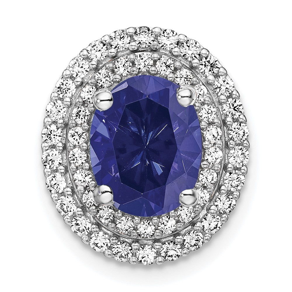 14kw 1/5ct Lab Grown Diamond VS/SI+ G+ & Cr Blue Sapphire Chain Slide