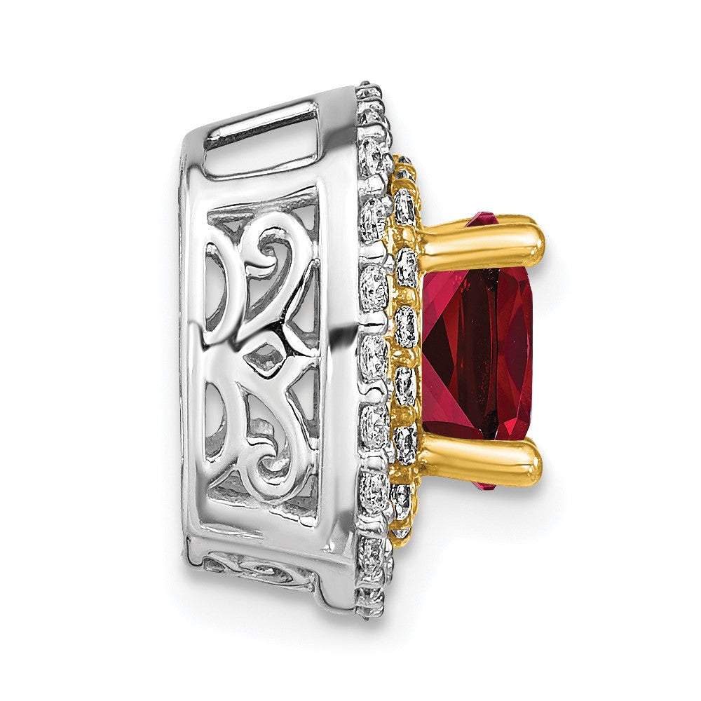 14k Two-tone 1/2 ct Lab Grown Dia VS/SI+ G+ & Cr Ruby Chain Slide