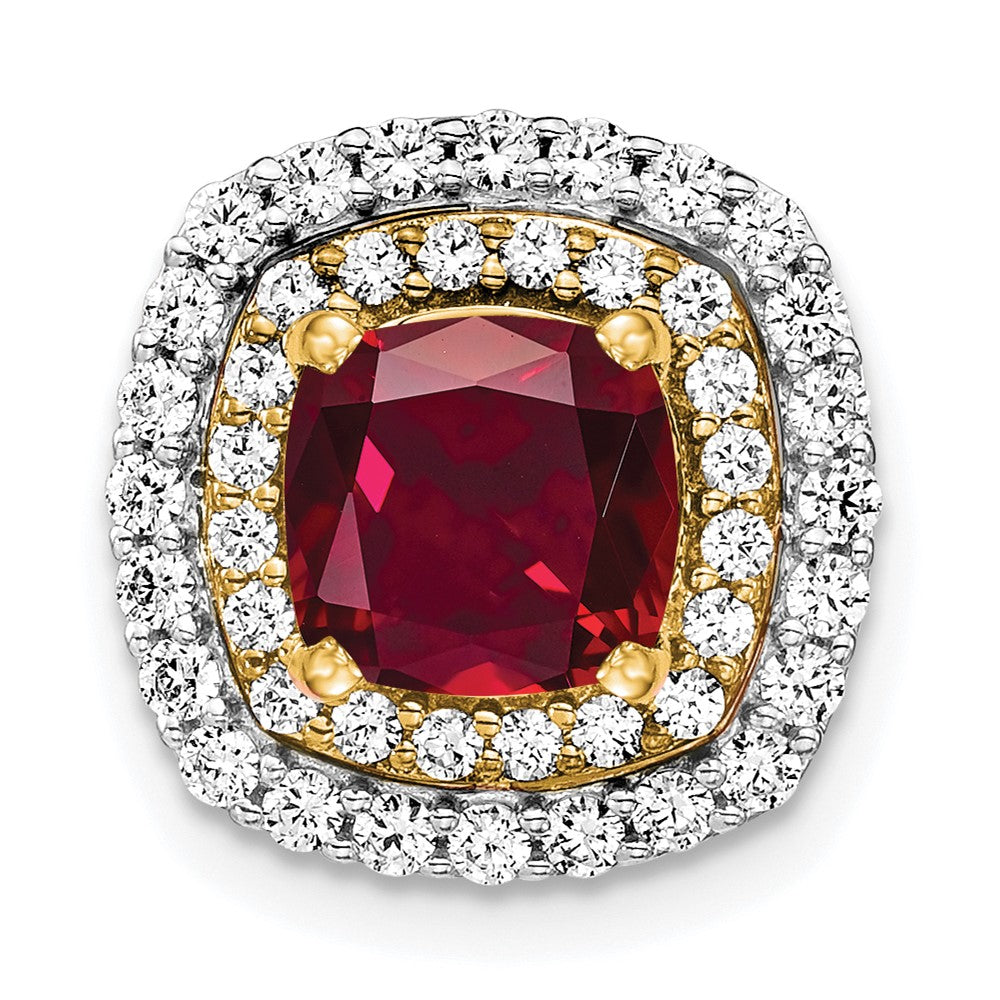 14k Two-tone 1/2 ct Lab Grown Dia VS/SI+ G+ & Cr Ruby Chain Slide