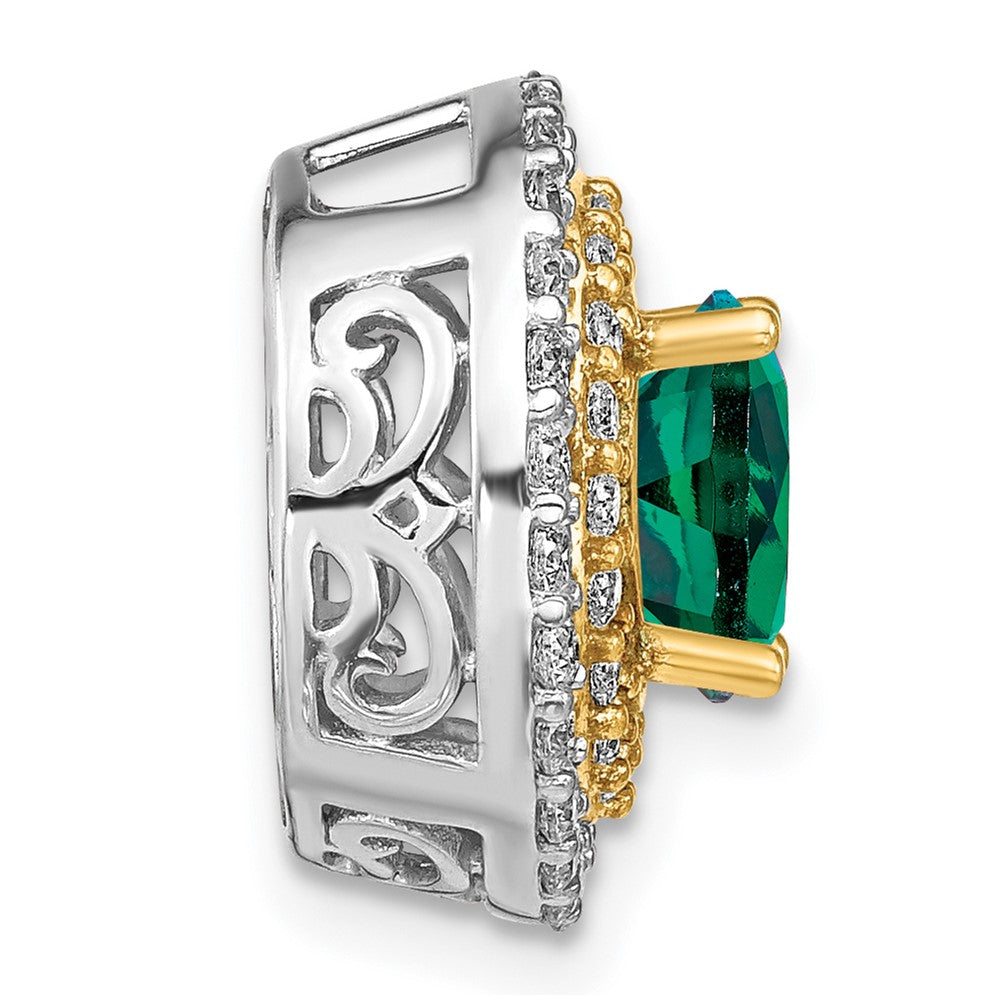 14k Two Tone 5/8 ct Lab Grown Diamond VS/SI+ G+ & Cr Emerald Chain Slide