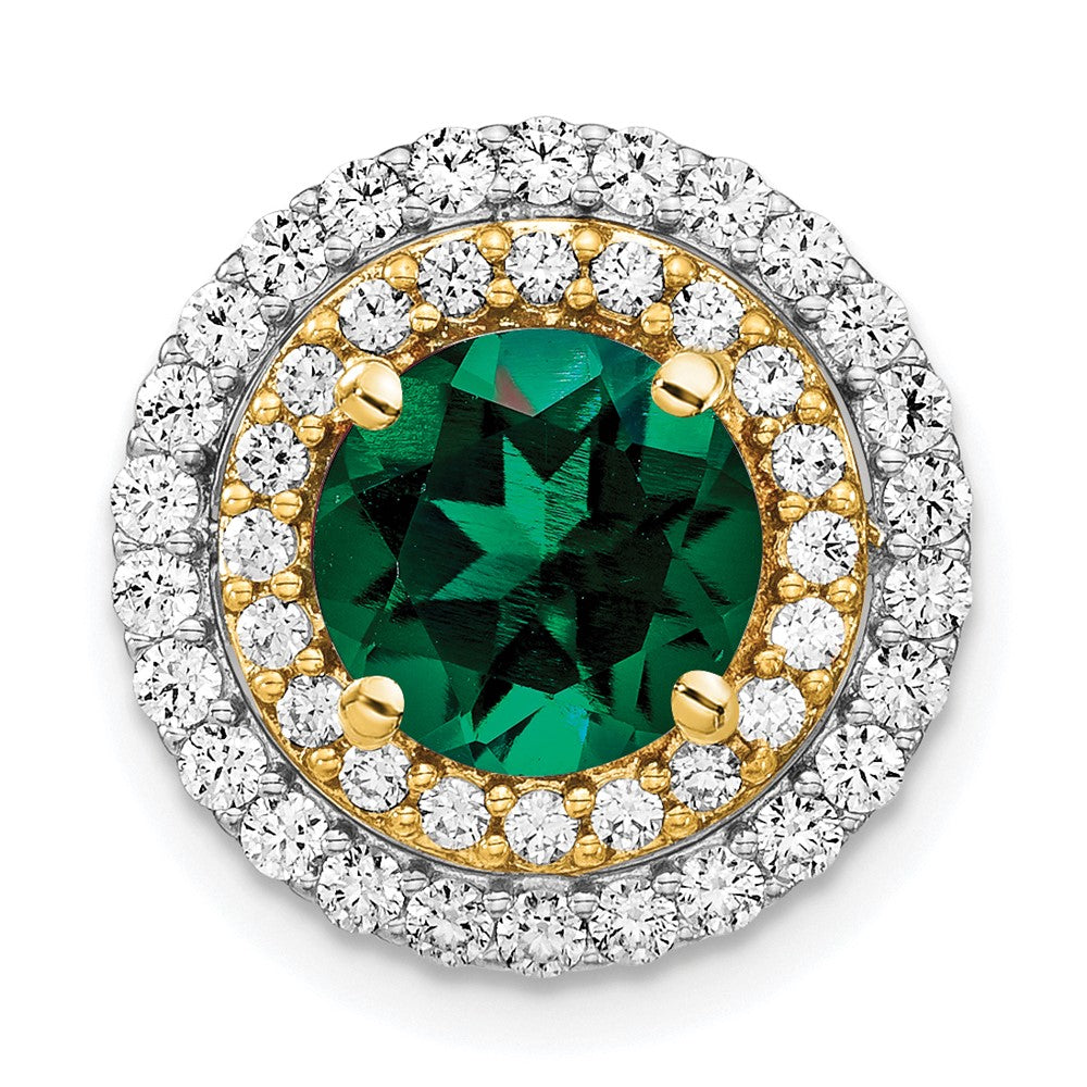 14k Two Tone 5/8 ct Lab Grown Diamond VS/SI+ G+ & Cr Emerald Chain Slide