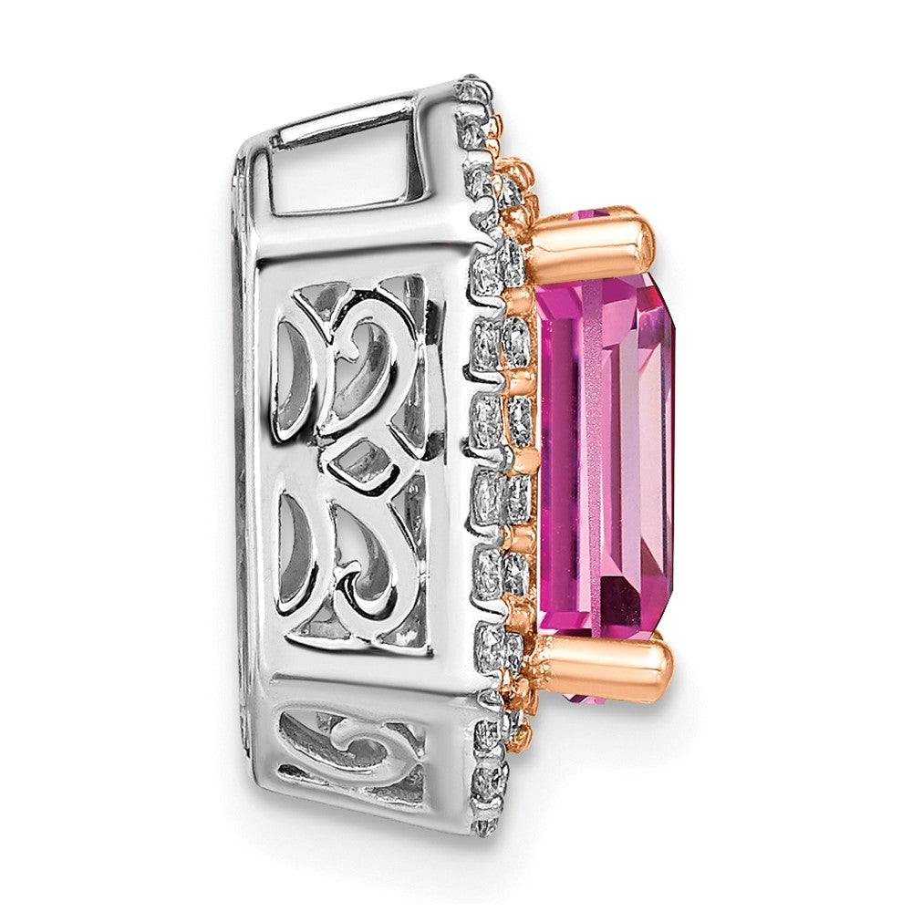 14ktt 5/8ct Lab Grown Dia VS/SI+ G+ &Cr Pink Sapphire Comp Chain Slide